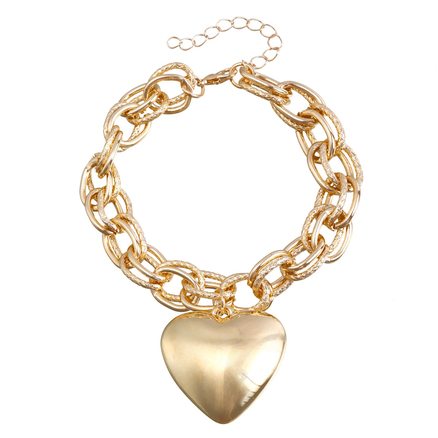 Wholesale Hollow Out Thick O-shaped Chain Large Peach Heart Pendant Alloy Necklace